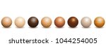 Wooden balls. Different wood types - variety of eight polished, varnished textured samples - brown, dark, gray, light, red or yellow decor models with reflections of light and shadow.