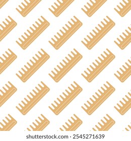 Wooden bamboo comb, seamless pattern. Eco-friendly lifestyle concept