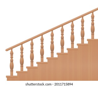 Wooden banisters, turned stair railings, side view. Isolated vector illustration on white background.

