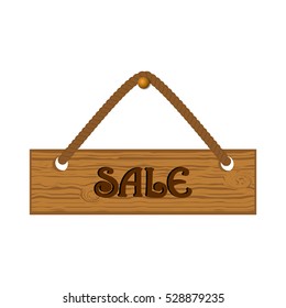 Wooden banner with the inscription sale. Vector illustration.