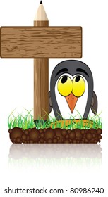 wooden banner with penguin