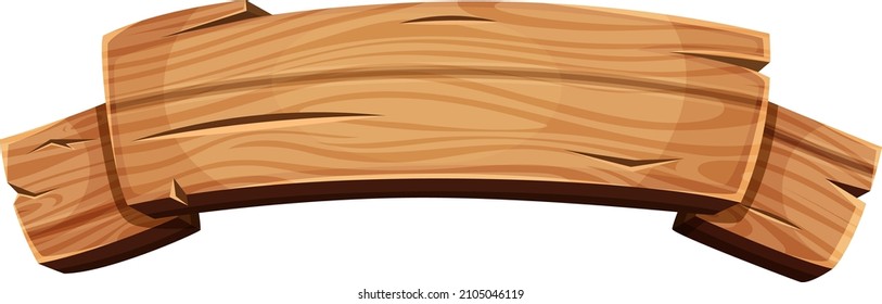 Wooden banner in ribbon style. Empty cartoon board