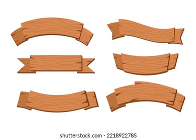 Wooden banner. wooden ribbon vector design template. Textured billboard collection, various wood panel illustrations Rustic signage