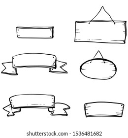 Wooden banners Blank signboards Wood with doodle handdrawn style vector