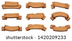 Wooden banners. Rustic signboards and direction boards wooden blank ribbons vector design template. Textured billboard collection, panel plywood various illustration
