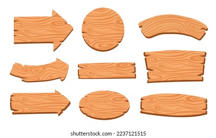 Wooden banners. Signboards and direction boards wooden various illustration. Frame set