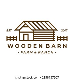 Wooden barn, farm and ranch house vintage minimalist logo design illustration