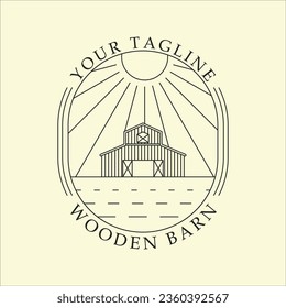 wooden barn or farmhouse line art icon graphic design vector logo illustration template