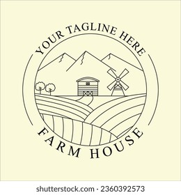 wooden barn or farmhouse line art icon graphic design vector logo illustration template