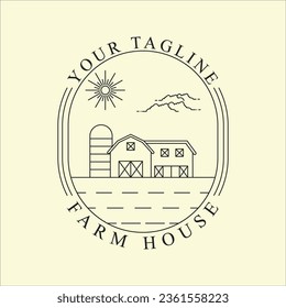 wooden barn or farmhouse line art icon graphic design vector logo illustration template