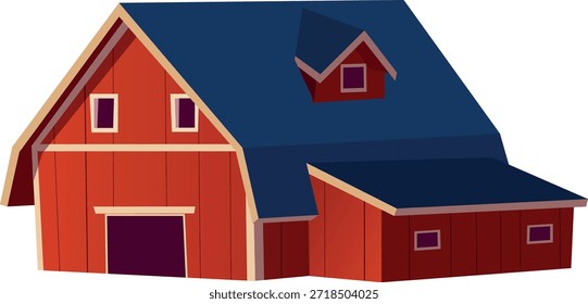 Wooden barn house flat vector icon. Country ranch, rural log building, village shed. Farming haymow and harvest storage, chicken coop, stable. Cartoon illustration isolated on white background
