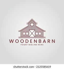 Wooden barn line art logo vector illustration design. farm house line art concept vector design