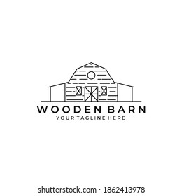 Wooden Barn Logo Vector Illustration Design Vintage Line Art