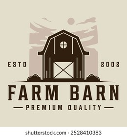 wooden barn logo vintage vector illustration template icon graphic design. farm house livestock sign or symbol for professional farmer and business with retro style