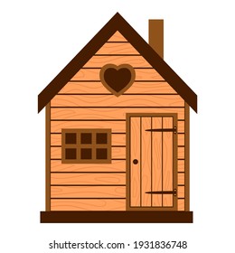 Wooden barn, rustic house with window and closed door. Country house, barn. A children's house. Vector illustration in a flat style isolated on a white background