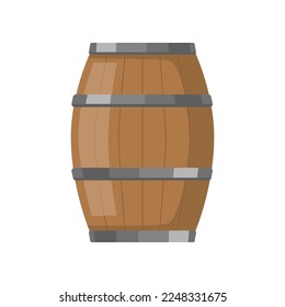 Wooden barrel for alcohol vector illustration. Container for beer or wine isolated on white background. Cargo, alcohol, storage concept.