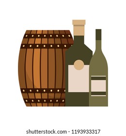 wooden barrel beer and bottles liquor