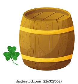 wooden barrel with beer and clover