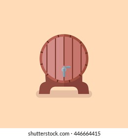 Wooden barrel of beer isolated on yellow background. Flat style vector illustration. 