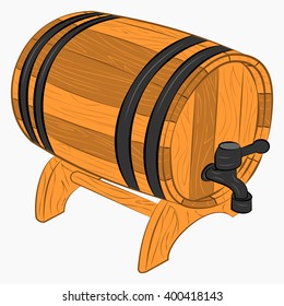 Wooden barrel of beer with a tap cartoon icon