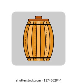 Wooden barrel for beer, water and beverages. Flat icon for site, business. Vector illustration