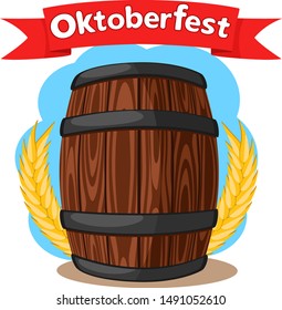 Wooden barrel of beer with wheat ears on a white background. Oktoberfest
