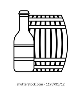 wooden barrel bottle beer isolated design