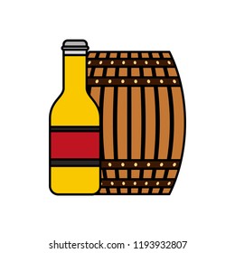 wooden barrel bottle beer isolated design