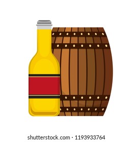 wooden barrel bottle beer isolated design