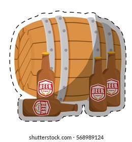 wooden barrel with bottles of beer design, vector illustration