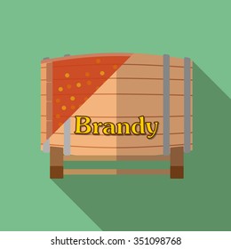 Wooden barrel with brandy. Flat design 