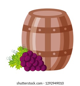wooden barrel bunch fresh grapes vector illustration