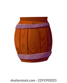 Wooden Barrel in Cartoon Style. Ui Game Assets. Wood Container. Vector Illustration.