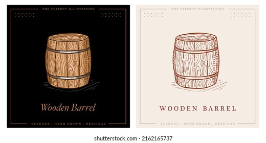 Wooden barrel color and sketch illustration