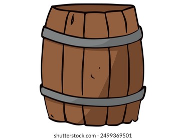 Wooden barrel colored doodle vector illustration. Isolated on white background