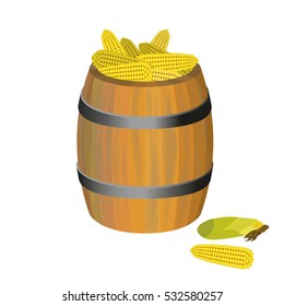 Wooden barrel with corn. Vector illustration