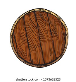Wooden barrel cover on a white background. Cartoon style.