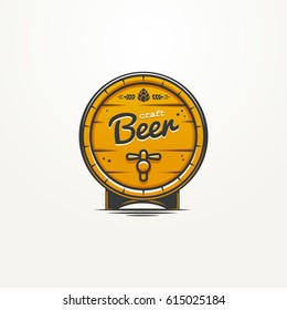 Wooden barrel with craft beer text vector illustration in vintage woodcut style