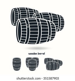 Wooden barrel. Design elements for labels. Black print on white background