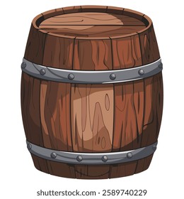 Wooden Barrel with Detailed Texture Cartoon Style Rustic Game Asset