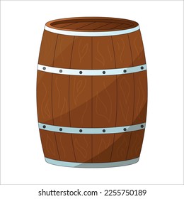 Barril de madera detallado, texturas ilustraciones vectoriales aisladas en fondo blanco, de estilo plano