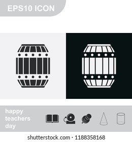Wooden barrel flat black and white vector icon.