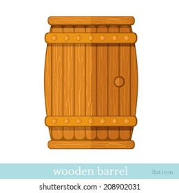 wooden barrel flat icon on white