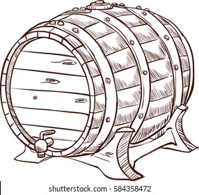 Wooden barrel freehand pencil drawing isolated on white background vector illustration.