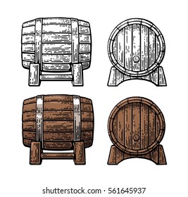 Wooden barrel front and side view. Color vintage engraving vector illustration. Isolated on white background