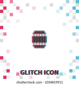 Wooden barrel  glitch effect vector icon.