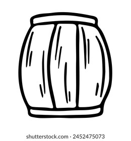 Wooden barrel. Hand drawn doodle style. Vector illustration isolated on white. Coloring page.