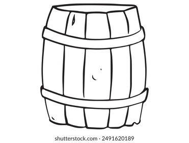 Wooden barrel hand drawn outline vector illustration. Isolated on white background