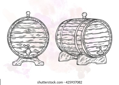 Wooden barrel hand drawn vector EPS10 illustration.