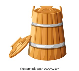 Wooden barrel with handles and lid for hebs vector illustration isolated on white background website page and mobile app design.